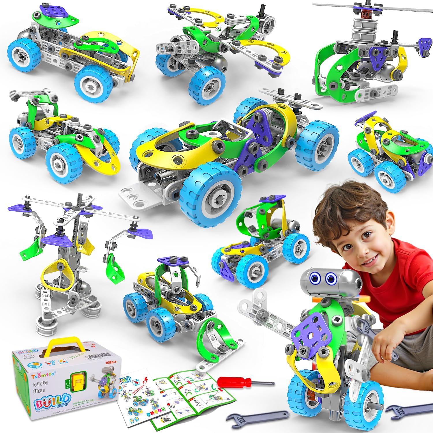 10 in 1 Electric STEM Toys for 5 6 7 8 9+ Year Old Boy Girl Birthday Gifts Educational Building Toys for Kids Ages 4-8 5-7 8-12 Stem Activities Construction Toy for Boys 6-8 8-10 Holiday Idea Gift - Image 1