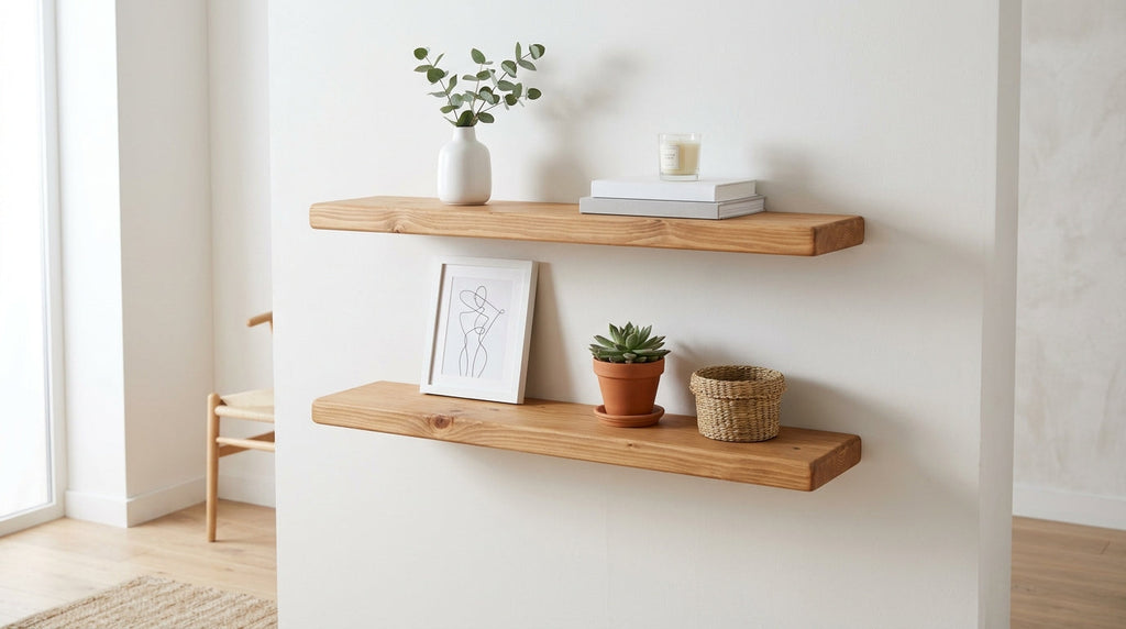 Atlas floating wall shelf close-up wood grain
