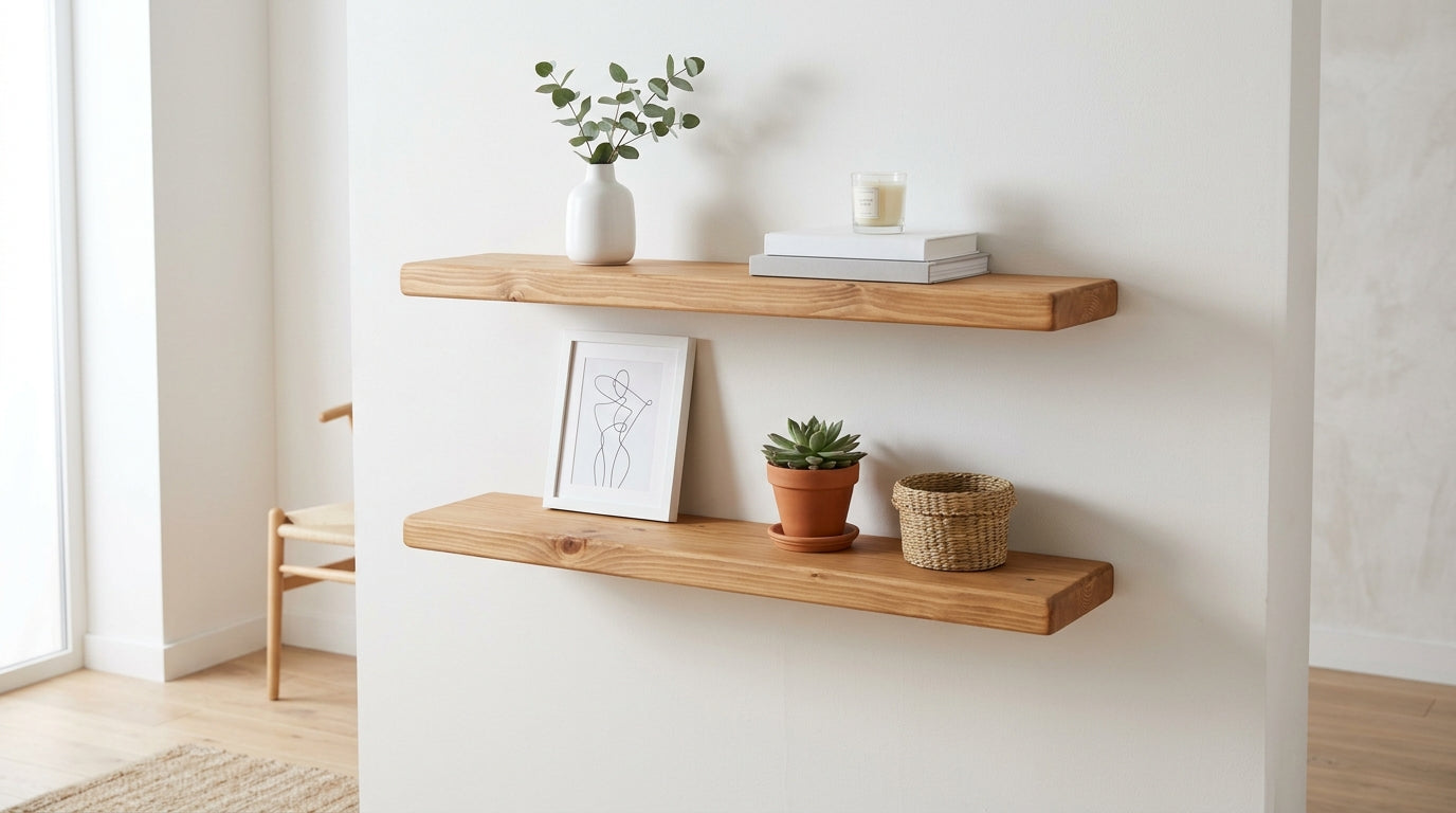 Atlas floating wall shelf close-up wood grain
