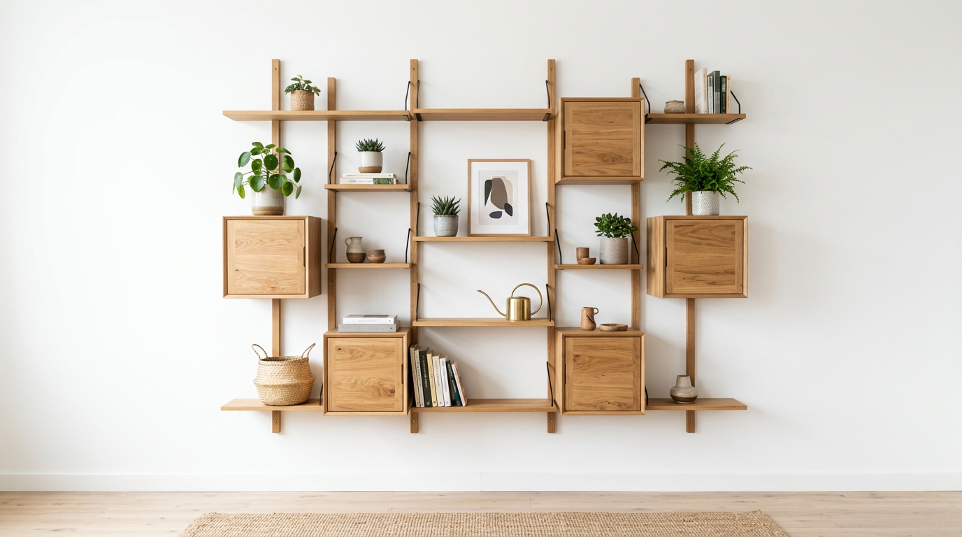 Atlas modular wall shelf system arranged display