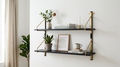 Metal Floating Wall Shelf in Matte Black & Antique Brass – Modern Industrial Display Shelf | Driftwood Living