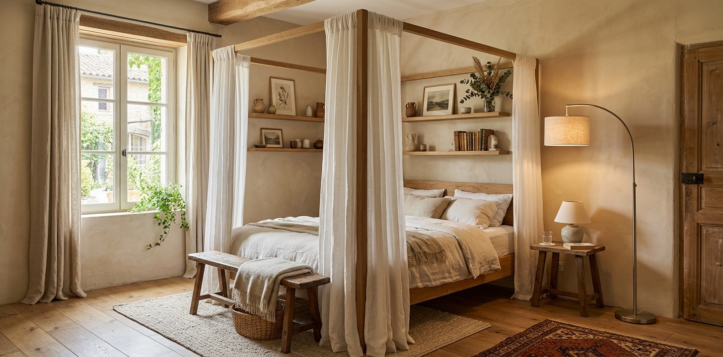 Arched Canopy Bed Frame in Solid Oak or Walnut