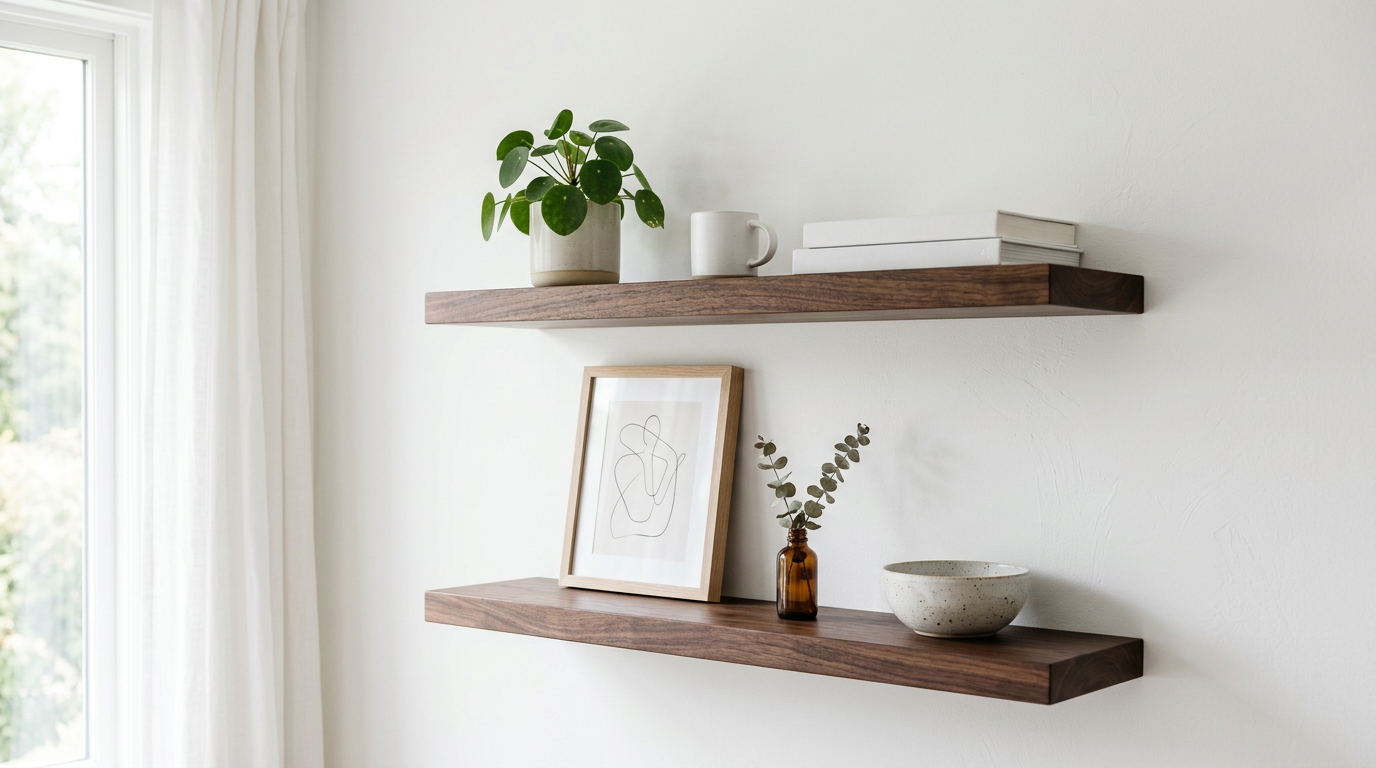 Atlas wall shelf with collectibles display