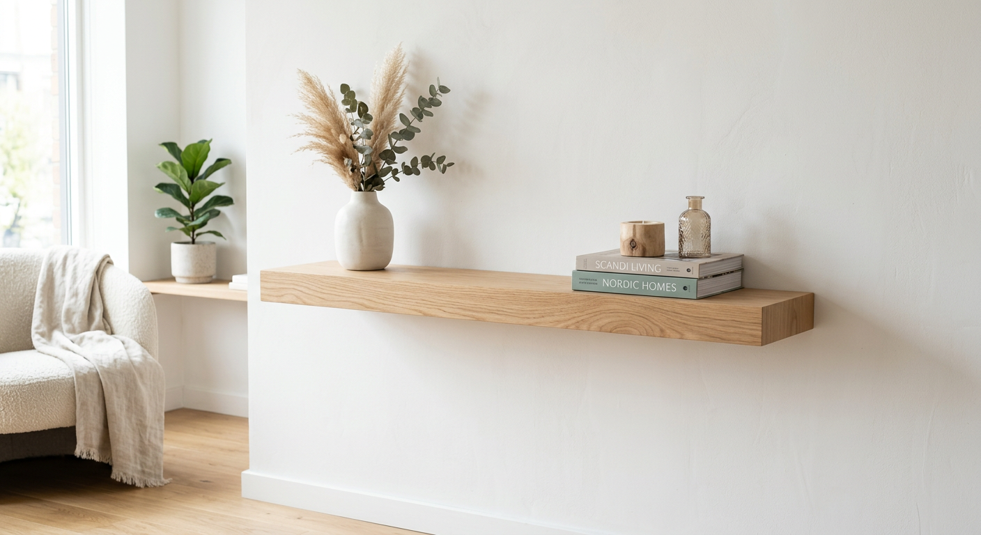 Atlas wall-mounted floating display shelf natural finish